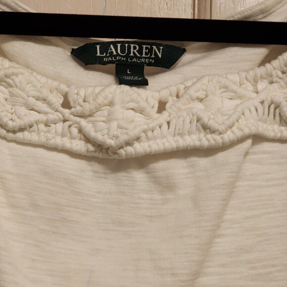 Ralph Lauren | White Macrame trim | 100%‎ cotton knit Tank | Large - Picture 6 of 7